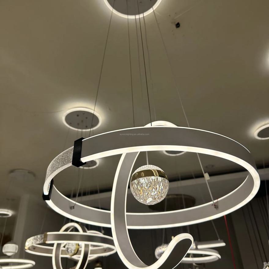 Lustre LED circulaire avec sphère cristal — Watts Service Trading, matériel électrique Dakar Sénégal