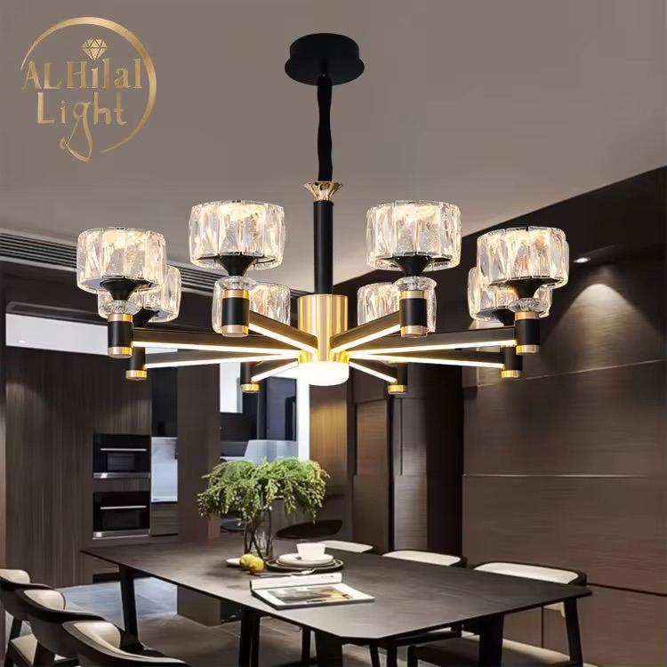Lustre linéaire noir et or pour salle à manger — Watts Service Trading, matériel électrique Dakar Sénégal